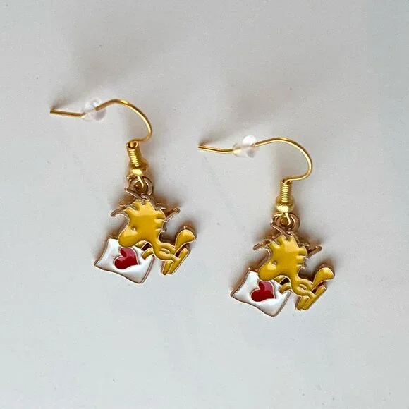 Handmade Woodstock Earrings STAINLESS STEEL Peanuts Snoopy - Picture 8 of 12